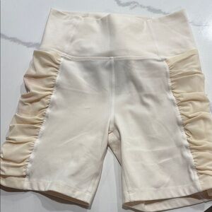 Cream Ruched Athletic Shorts